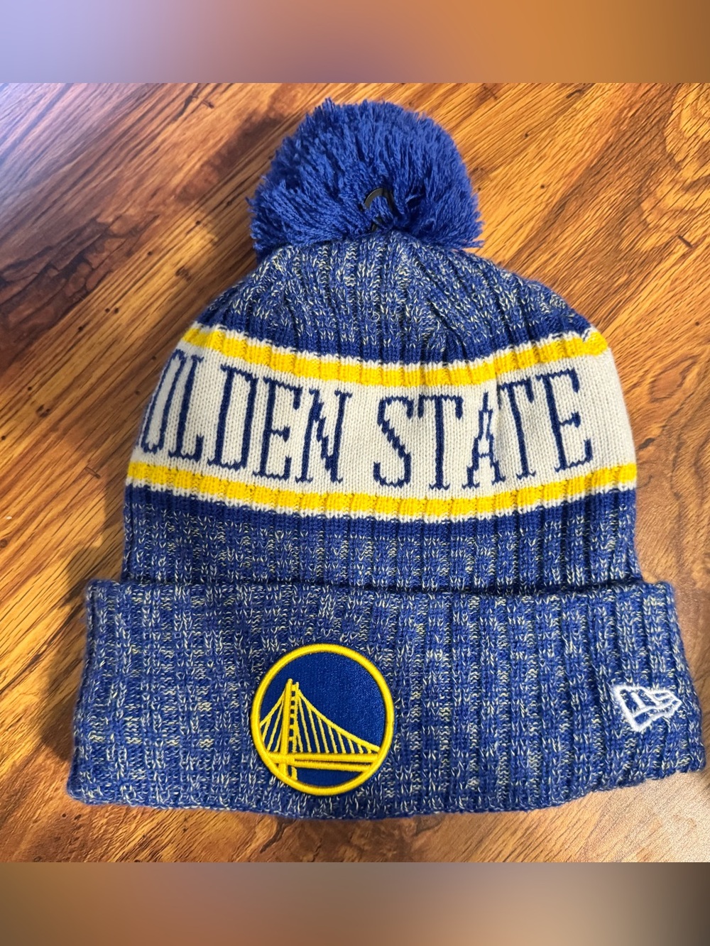New Era Golden State Warriors Blue Yellow Pom Beanie